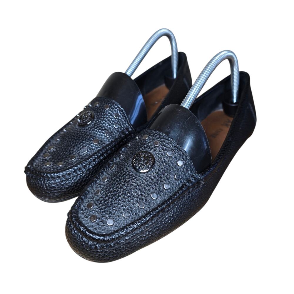 Anne Klein Womens Olika Loafers 8.5 Black Studded Lion Faux Leather Preppy
